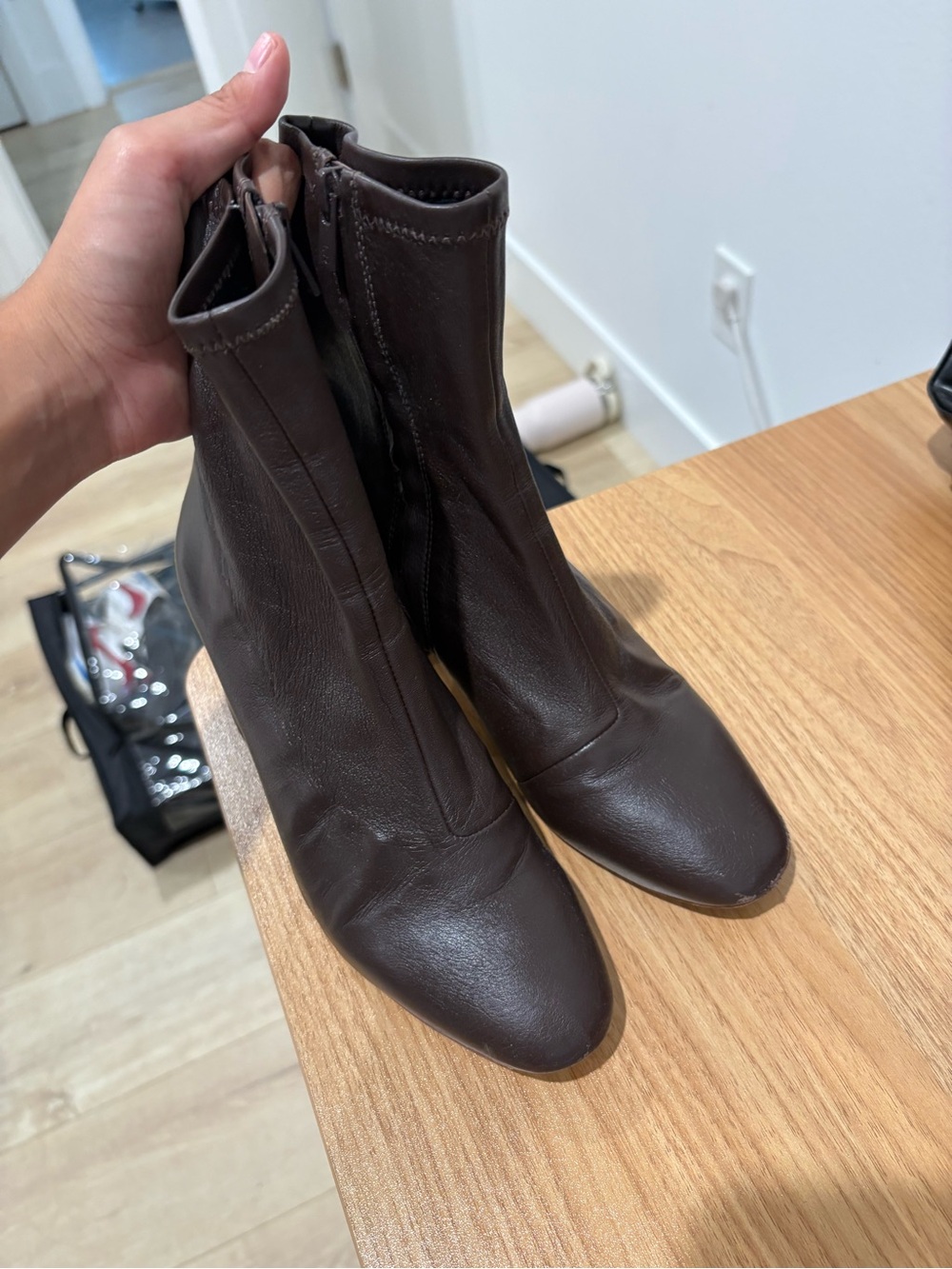 Loeffler Randall Chocolate Brown Leather Zip Ankle Boots